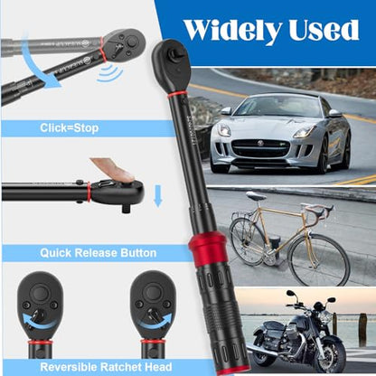 SUERCUP 3-25Nm 1/4" Torque Wrench 50 PCS Set | 72 Tooth Drive Click Torque Wrench, S2 Bit Sockets, 1/4" Extension Bar & 3/8" Adapter, Bicycle/Moto Maintenance & DIY - size: 1/4" 3-25N.m 50PCS