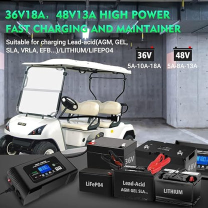 48v EZ-GO RXV TXT Golf Cart Battery Charger, 48V Lithium Lifepo4 Lead-Acid AGM Smart Battery Charger, Maintainer Trickle Charger