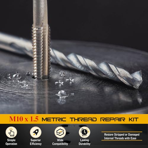 M10 x 1.5 Thread Repair Kit, Metric Helicoil Thread Repair Kit with HSS Drill and Stainless Inserts for All Metals, Composites, Polymers and Other Materials - size: M10 x 1.5, style: Metric