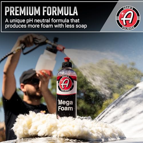 Adam’s Mega Foam (16oz) - pH Neutral Car Soap For Car Washing, Concentated For Wash Bucket, Foam Gun, Won't Strip Car Wax or Ceramic Coatings (Pack of 2) - size: 16oz (Pack of 2)