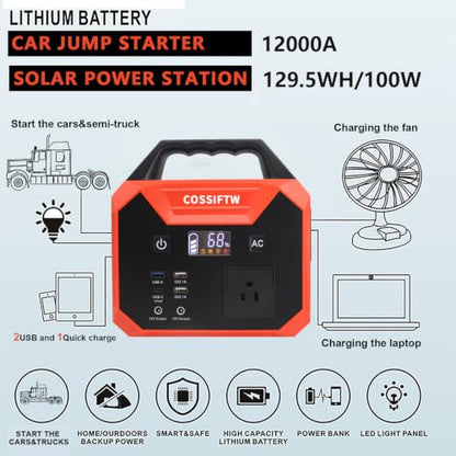 Heavy Duty 12000A Jump Starter for Trucks, Motorhomes All Gasoline and up to 15L Diesel Engines；200W Power Station Built-in AC Inverter for Fan, Laptop, Mobile Phone, Led Lighting for Party,Camping