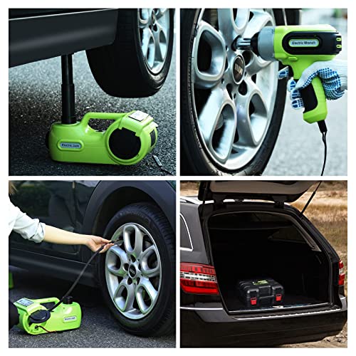 Electric Car Jack Kit 5Ton 12V Car Jack Hydraulic (Lifting Range: 6.1-20.86 inch) with Impact Wrench & Inflator for SUV MPV Sedan Truck with LCD Tire Pressure Display - color: Jack+Wrench+Air Pump+LCD