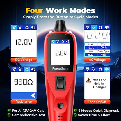 Autel Circuit Tester PowerScan 2026, Automotive Power Circuit Probe Tool, 12-24V Electrical Short Open Circuit Breaker Finder, AC/DC Trailer Relay Tester, 20FT Extension Cable, for 99% Cars