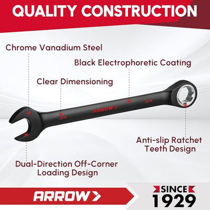 ARROW 24PCS Ratcheting Wrench Set Metric and Standard, Anti-Slip 6-18mm & 1/4"-3/4" Combination Ratchet Wrench Set with 2 Magnetic Tool Holders, CRV Material, 72-Teeth, Easy to Carry & Store - style: Metric & SAE
