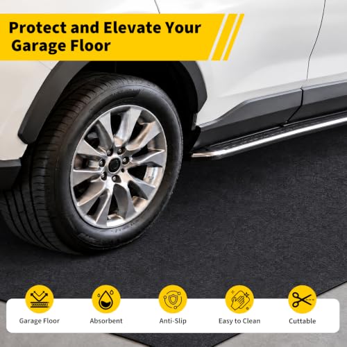 Garvee Garage Floor Mat 7.5' x 20', Thick Premium Felt with Waterproof Backing, Heavy Duty Oil Absorbent Non-Slip Mat Protects Garage Floor for Large SUV, MPV, Pickup Truck & RV - size: 7.5' x 20'