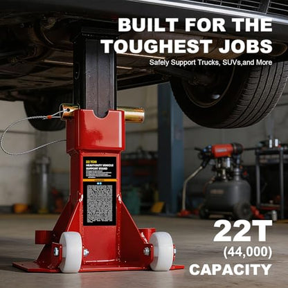 Jack Boss Heavy Duty 22 Ton (44,000 lbs) Jack Stands with Large Base and Strong Lock,Professional Pin Style Car Stands,Easily Moveable Car Lift Stands for Truck,SUV Pick Up, Red - size: 22 Ton Wheeled