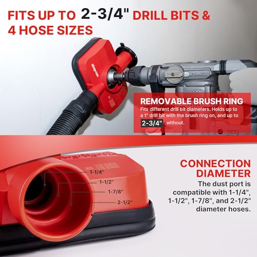 Shop-Vac Dust Collection Attachment, 2-in-1 Vacuum Dust Collection Attachment for Drilling, Fits 4 Hose Sizes (1-1/4", 1-1/2", 1-7/8", 2-1/2")