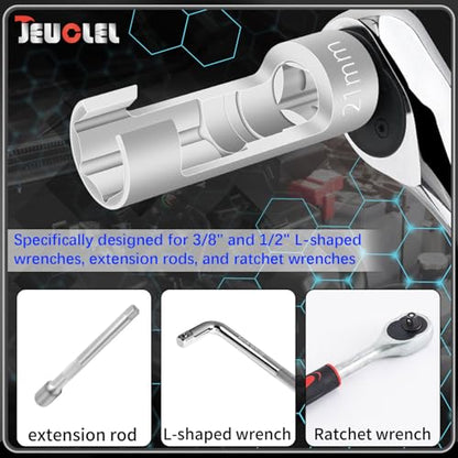 9PCS 10-22mm 3/8" 1/2" Diesel Injector Fuel Line Socket Wrench Set | Flare Nut Socket, Fastener Bent Pipes, Wired Temperature Sensors, EGT Sensor, Thermo Switches, ABS Tubes, Strut Nut Extractor