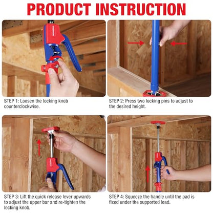 WORKPRO Cabinet Jack Support Pole, 23-5/8" to 45-1/4" Steel Telescopic Quick Support Rod Adjustable 3rd Hand Support System with 154 lbs Capacity for Cabinet Jack, Drywall Jack& Cargo Bars, 2-Pack - size: Medium-23.6"-45.3" 2PC