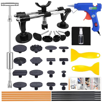 Dent Puller Kit - Paintless Dent Removal Kit, Dent Repair Kit with Slide Hammer T-Bar, Bridge Puller, Car Dent Puller Kit for Auto Hail Damage Door Ding 38 pcs (with Glue Set)