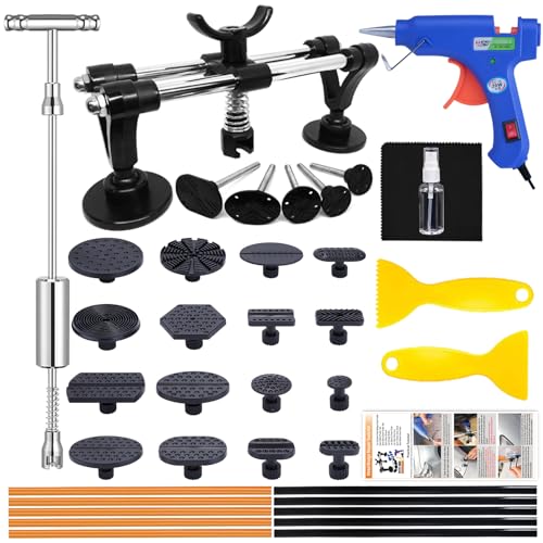 Dent Puller Kit - Paintless Dent Removal Kit, Dent Repair Kit with Slide Hammer T-Bar, Bridge Puller, Car Dent Puller Kit for Auto Hail Damage Door Ding 38 pcs (with Glue Set)