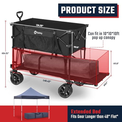 Sekey 500LBS Heavy Duty Double Decker Wagon with Extender, 400L Large Capacity Collapsible Garden Cart Fits 10x10 Canopy, All-Terrain Big Wheels with Brakes, Foldable Utility Wagon for Sports, Camping - color: Carbon Black