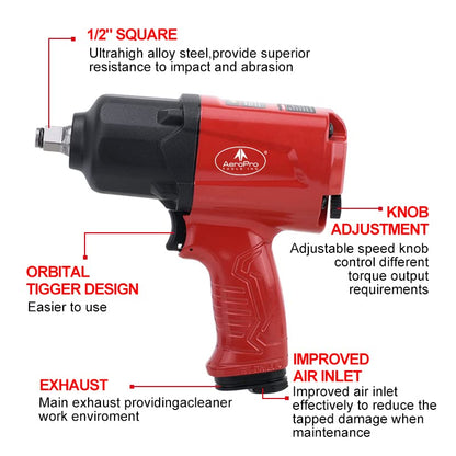 AEROPRO TOOLS 1/2-Inch Aluminum Air Impact Wrench(A398),Twin Hammer with 1380FT-LB Max Loosening Torque, Pneumatic Impact Gun, for Auto Repair, Tire Shop (Aluminum Housing) - style: 1380 ft-lbs | Aluminum Housing