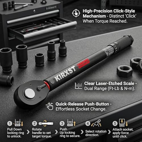 1/2" Drive Torque Wrench 8-168Ft.-Lb./10.9-227.9Nm, Two-way Adjustable 72-tooth Click Torque Wrench, Dual Scale, ±3% Accuracy Wrench, Suitable for Maintenance Bicycles, Cars and Trucks - size: 1/2" 8-168 ft.1b