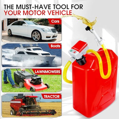 Fuel Transfer Pump with Auto-Stop Sensor-30s Alert Beep,3.2GPM,Overfill Protection,51"Hose Transfer Pump Battery Powered with 4 Tank Adapter,Portable Liquid Pump with Nozzle for Gasoline,Oil - color: Red&Grey