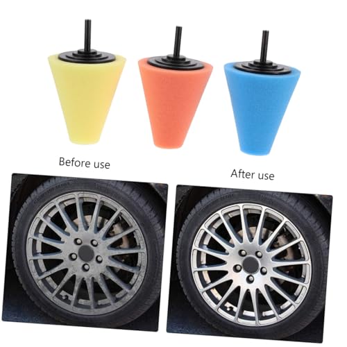 balacoo 3pcs Set Car Wheel Buffing Pads Cone Polishing Sponge Auto Wheel Care Tool for Drill Buffing and Polishing in Automotive Maintenance (Multicolor)