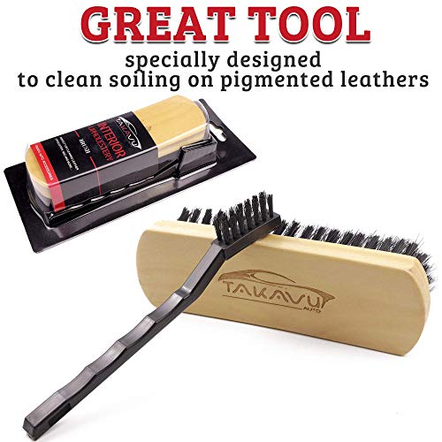 TAKAVU Leather & Upholstery Cleaning Brush Set (Black) | Car Detailing Brush for Alcantara, Leather Seats, Suede, Car Interior, Sofa & Convertible Tops - color: Black