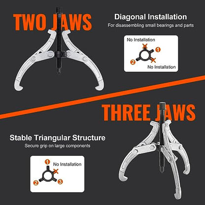 VEVOR Gear Puller Set, 3" 4" 6" 8" Puller Kit, 3 Jaw Gear Bearing Flywheel Pulley Removal Tool, 2 or 3 Reversible Jaws Wheel Puller, Vertically and Horizontally, External and Internal, 4-Piece