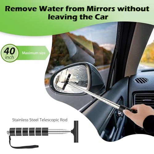 7PCS Windshield Cleaner Tool, Car Windshield Cleaner Tool+Side Mirror Squeegee +3 Microfiber Pads+100ml Spray Bottle+1 Detailing Brush,12-19inches Extendable Handle,180° Rotation