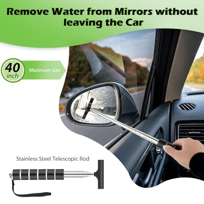 7PCS Windshield Cleaner Tool, Car Windshield Cleaner Tool+Side Mirror Squeegee +3 Microfiber Pads+100ml Spray Bottle+1 Detailing Brush,12-19inches Extendable Handle,180° Rotation