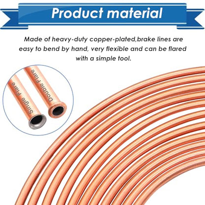 1/4Inch x 25 ft Brake Line Tubing Kit Flexible Copper Coated Alloy Brake Line Tubing Coil with 16 Inverted Flare Fittings SAE Standard - size: 1/4 Inch Gold, style: Brake Line