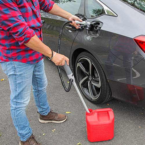 Deway Auto Fuel Transfer Pump, Flow Control Nozzle, D Battery, 2.4 GPM | Hands-free liquid transfer for cars, generators, ATVs, and lawn equipment; RoHS and CE certified. - style: Hand Trigger Nozzle