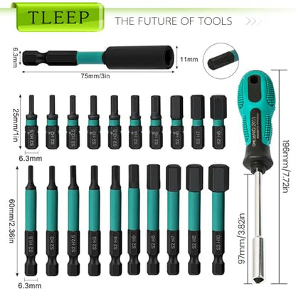 20PCS Impact Drill Allen Key Bit Set 25mm+60mm Long, Hex Bit Set H1.5-H10 Metric Impact Screwdriver Driver Bits, 1/4" Hex-Shank S2 Steel with Magnetic Bit Holder & 196mm Handle Screwdriver - style: Set 4: Metric 20Pcs, 25MM and 65MM