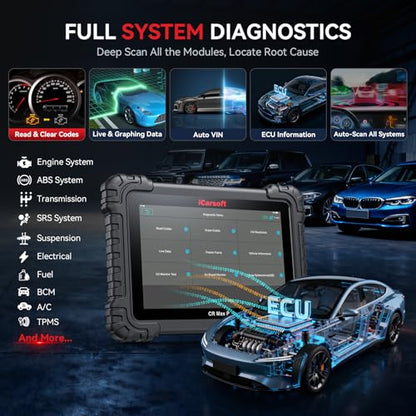 iCarsoft CR MAX P Bidirectional Scan Tools 10-inch Full Systems Diagnostic Tool Up to 50 Services All Active Test OBD2 Scanner ECU Coding AutoVIN CAN FD/DoIP Lifetime Free Update for 10000+ Cars