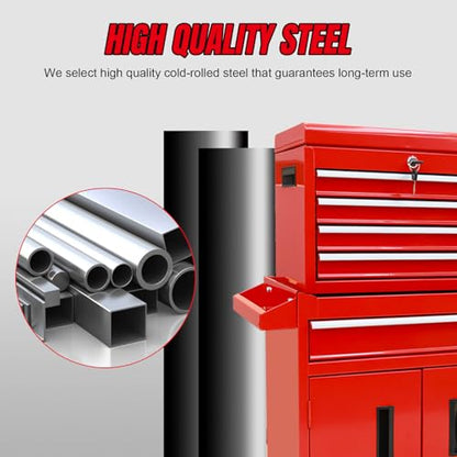 Torin 5-Drawer Rolling Tool Chest: Metal Tool Box with Wheels, Removable Top Tool Box, Liner, Adjustable Shelf and Locking Mechanism for Garage Workshop,Red - style: Metal Tool Box/Red