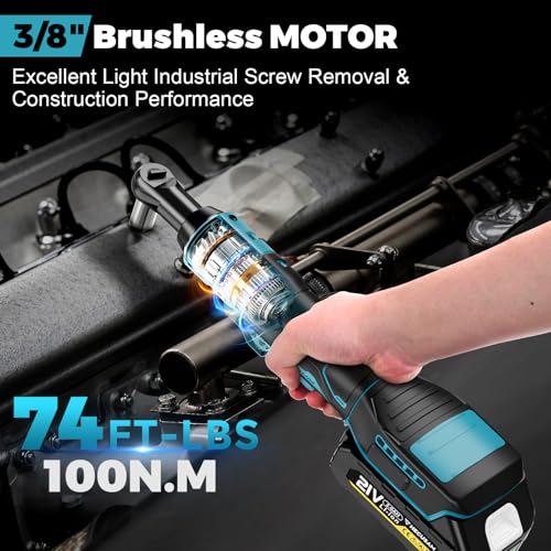 74 Ft-lbs 21V Cordless Ratchet Wrench Set, 3/8" Electric Ratchet, 800 RPM Power Brushless Motor with LED Light, 8 Laser Sockets, 1/4" Adapter, 3" Extension Bar, 2x2.0Ah Batteries