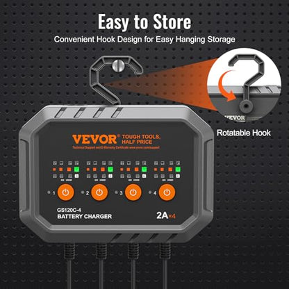 VEVOR Smart Battery Charger, 2A x 4, LiFePO4 Lead-Acid (AGM/Gel/SLA) Car Battery Charger, Fully-Automatic Charger Maintainer Desulfator for Boat Motorcycle Lawn Mower Golf Cart Marine Deep Cycle - size: 2A*4