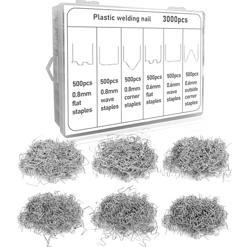 3000 PCS Plastic Welding Staples with Storage Box, 6 Different Shapes Hot Staples for Repair All Car Bumpers Cracks Daily Plastics Welder Supplies