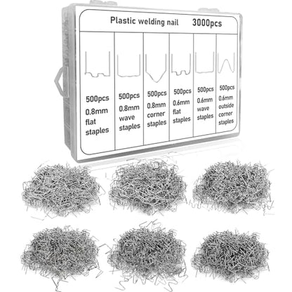 3000 PCS Plastic Welding Staples with Storage Box, 6 Different Shapes Hot Staples for Repair All Car Bumpers Cracks Daily Plastics Welder Supplies