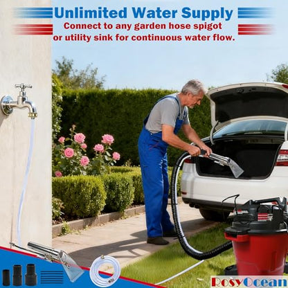 Extractor Hose Wand Kit w/ 3 Size Vacuum Adapters | Complete hose & hand wand set，Three conversion adapters，Compatible with all workshop vacuums - size: Small A with Spray Nozzle & Water Hose