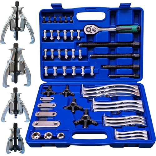 8 in 1 Gear Puller Set, 3" 4" 6" 8" Bearing Pulley Puller Kit, Cr-V Steel 2 Jaw & 3 Jaw Gear Puller with Reversible Jaws, 72Pcs Puller Tool Set, for Bearing Gear Pulley Flywheel Removal