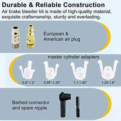 JoyFans 1L Capacity Pneumatic Brake Fluid Bleeder Extractor Tool Vacuum Brake Bleeder Kit with 90-120 PSI Master Cylinder Adapters Fluid Refill Bottle for Fluid Change on Motorcycle Car