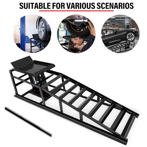2 Pack Hydraulic Car Ramps 5T 11000lbs Low Profile Vehicle Lift Ramps | Heavy Duty for Truck Trailer Garage Service Adjustable Hydraulic Car Ramps for Automotive Maintenance (Black)