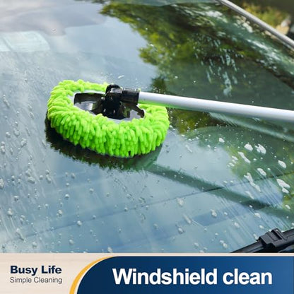 Yocada Car Wash Brush Kit Chenille Microfiber Car Wash Mop Mitt 60" | Long Handle Scratch-Free for Car Cleaning Brush Care Truck RV SUV Boat Windshield Window with 1 Replacement Head