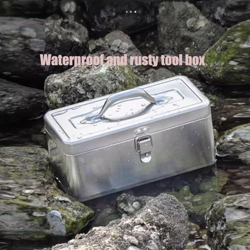 18" Metal ToolBox,Stainless Steel Tool Box,Heavy Duty Portable Tool Box,2 Layer with Carrying Handle metal locking latches make and Removable Tray,for Garage Workshop (Silver)