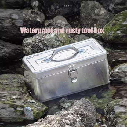 18" Metal ToolBox,Stainless Steel Tool Box,Heavy Duty Portable Tool Box,2 Layer with Carrying Handle metal locking latches make and Removable Tray,for Garage Workshop (Silver)