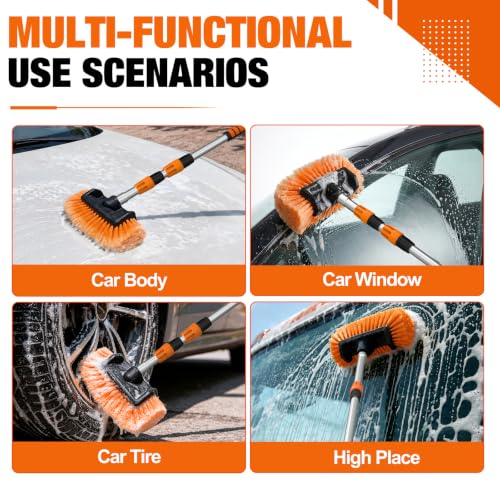 LAANPOLE 12FT Car Wash Brush with Long Handle, Car Cleaning Brush with 12 Inch Soft Bristle and Soap Dispenser, Solar Panels Cleaner with Telescoping Pole for RV, Truck, Boat, House Siding, Orange - color: Orange