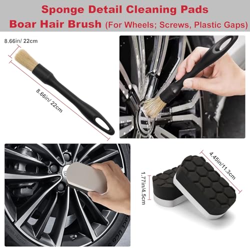 8PCS Wheel Tire Cleaning Kit 360 Flexible Wool Scratch-Free Rim Brush | Dual Hardness & Boar Hair,Tire Dressing Pad Towel,Multi-Vehicle Auto Care Car Lover Gift Kit - size: 8 PCS