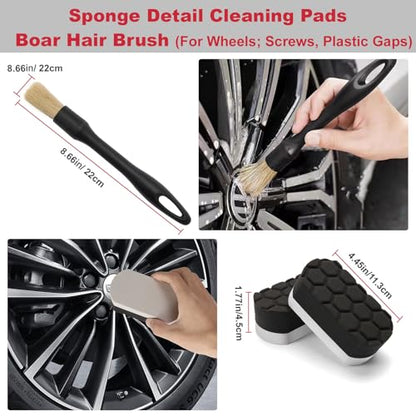 8PCS Wheel Tire Cleaning Kit 360 Flexible Wool Scratch-Free Rim Brush | Dual Hardness & Boar Hair,Tire Dressing Pad Towel,Multi-Vehicle Auto Care Car Lover Gift Kit - size: 8 PCS