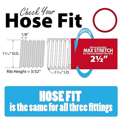 Dust Collection Power Tool Hose Sili Flex Fit Threaded Fittings - Silicone Shop Vacuum Hose Adapter Kit – Universal Stretch‑Fit Dust Collection Adapters For Woodworking Tools - 3pc Set - size: 3 Fittings Only