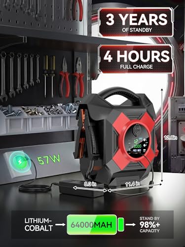 DM1264 Heavy Duty Jump Starter, 12V 30000A Peak, Lithium Battery Booster Pack, Portable Jumper -40°F Instant Start All for 50L Diesel and Gasoline Engines, Semi Truck Class 8 - color: red