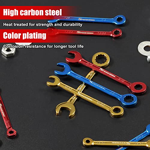 SPEEDWOX 10 Pcs Color Plated Open and Box End Mini Wrenches Color Coated Midget Wrench Set Mini Combination Wrench Set SAE with Portable Pouch and Large Ring（5/32-7/16"） - style: SAE