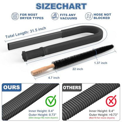 PetOde 2 Pieces Dryer Vent Cleaner Kit Compatible with Most Vacuum Cleaner, Dryer Lint Brush and Vacuum Hose Attachment, Quickly Lint Remover, Black - color: Black