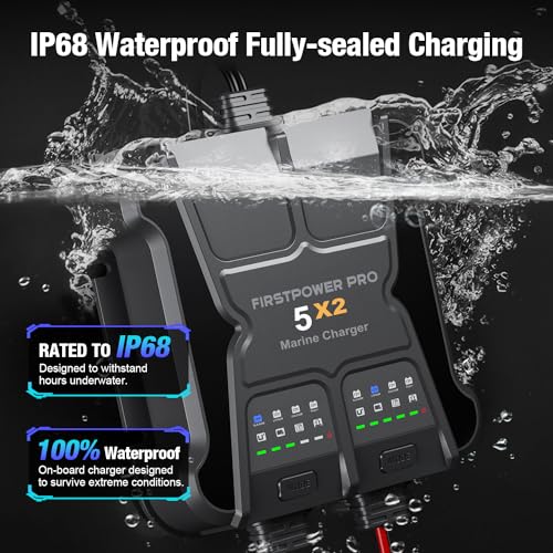 2 Bank Marine Battery Charger 5X2, 10A (5A/Bank) - 12V Waterproof Onboard Battery Charger, Battery Maintainer & Desulfator for SLA/AGM, Lithium (LiFePO4), Calcium & Deep-Cycle Battery- Charged 24/7 - size: 2 Bank(10A)