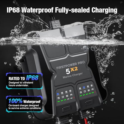 2 Bank Marine Battery Charger 5X2, 10A (5A/Bank) - 12V Waterproof Onboard Battery Charger, Battery Maintainer & Desulfator for SLA/AGM, Lithium (LiFePO4), Calcium & Deep-Cycle Battery- Charged 24/7 - size: 2 Bank(10A)