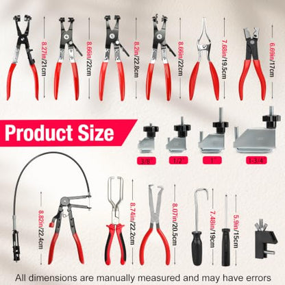 BETOOLL Hose Clamp Pliers 16PCS, Hose Clamp Removal Tool Kit with Long Reach & Flexible Wire Tools for Radiator, Heater, Coolant & Water Hoses - color: Red